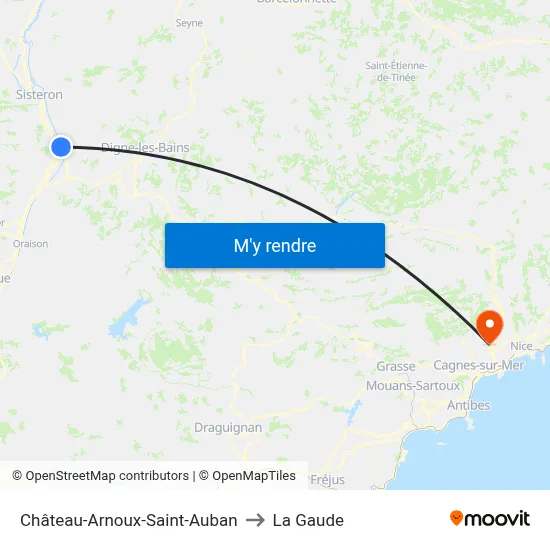 Château-Arnoux-Saint-Auban to La Gaude map