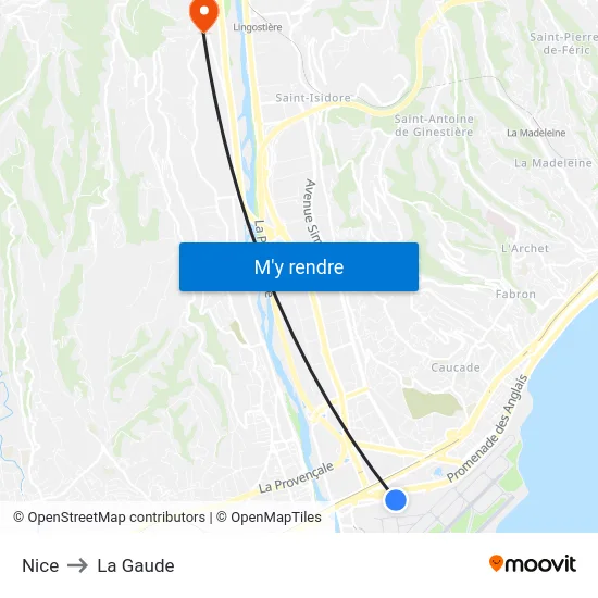 Nice to La Gaude map