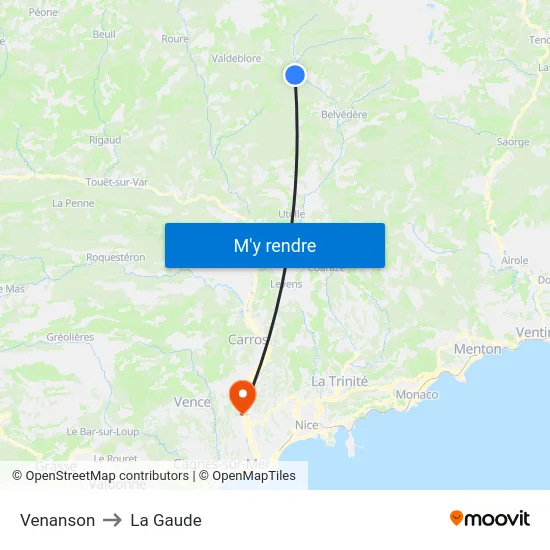 Venanson to La Gaude map