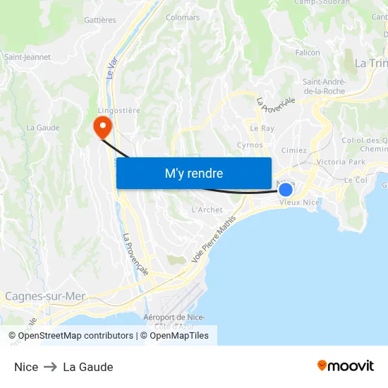 Nice to La Gaude map