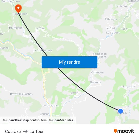 Coaraze to La Tour map