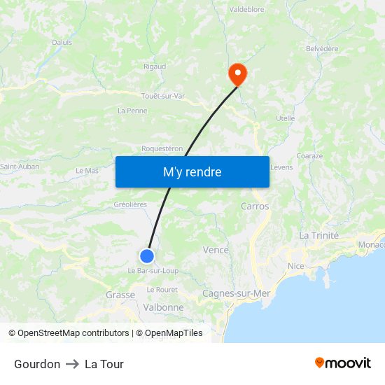 Gourdon to La Tour map