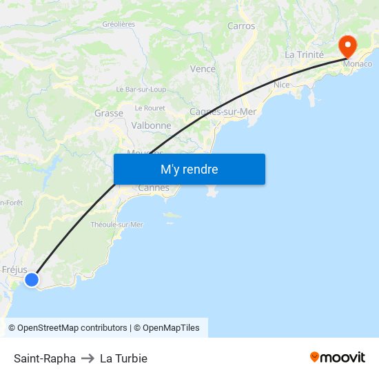Saint-Rapha to La Turbie map