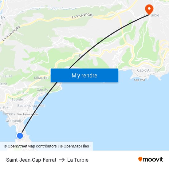 Saint-Jean-Cap-Ferrat to La Turbie map