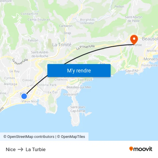 Nice to La Turbie map