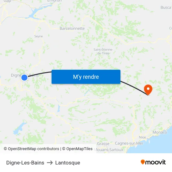 Digne-Les-Bains to Lantosque map