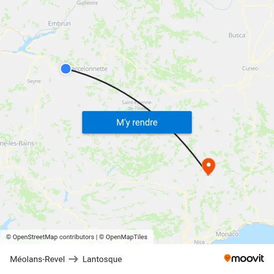 Méolans-Revel to Lantosque map