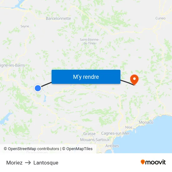 Moriez to Lantosque map