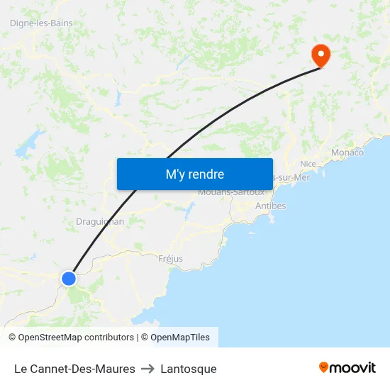 Le Cannet-Des-Maures to Lantosque map