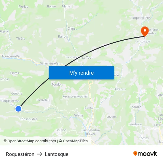 Roquestéron to Lantosque map