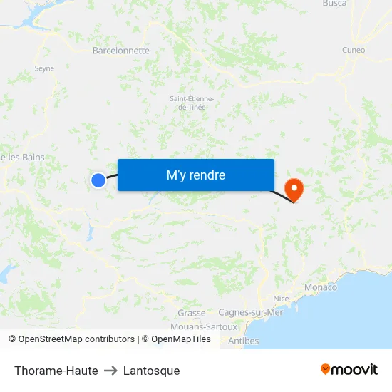Thorame-Haute to Lantosque map