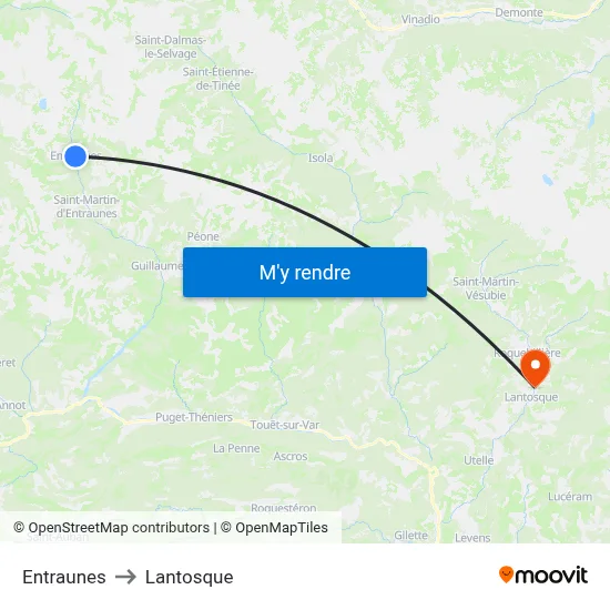 Entraunes to Lantosque map