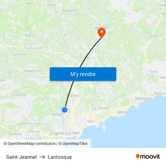 Saint-Jeannet to Lantosque map