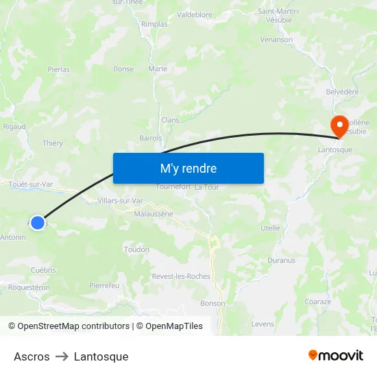 Ascros to Lantosque map