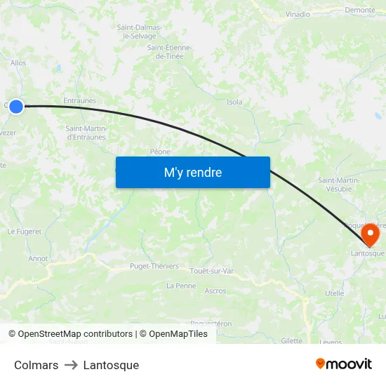 Colmars to Lantosque map