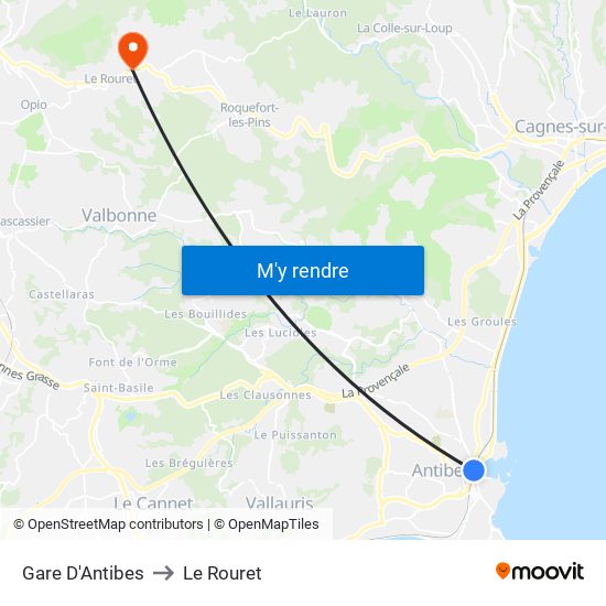 Gare D'Antibes to Le Rouret map