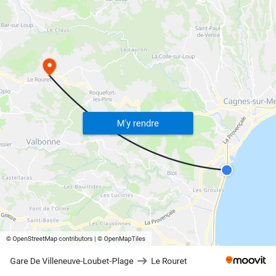 Gare De Villeneuve-Loubet-Plage to Le Rouret map