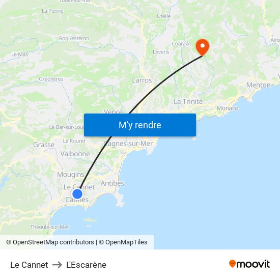 Le Cannet to L'Escarène map