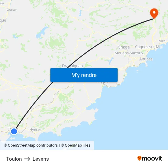 Toulon to Levens map