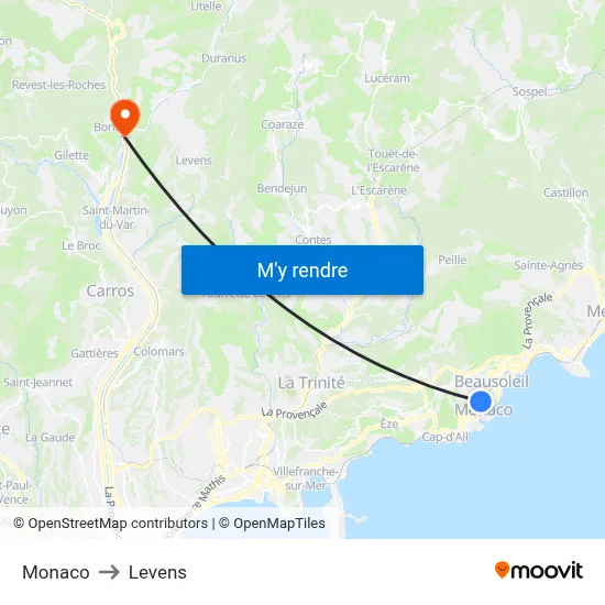 Monaco to Levens map