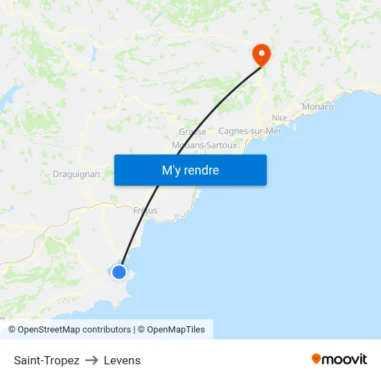 Saint-Tropez to Levens map