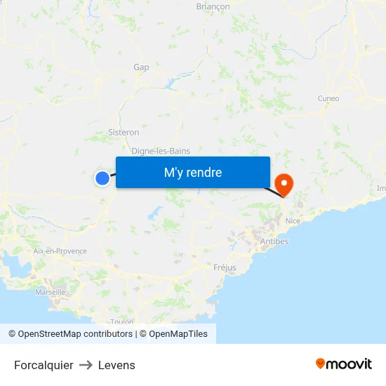 Forcalquier to Levens map