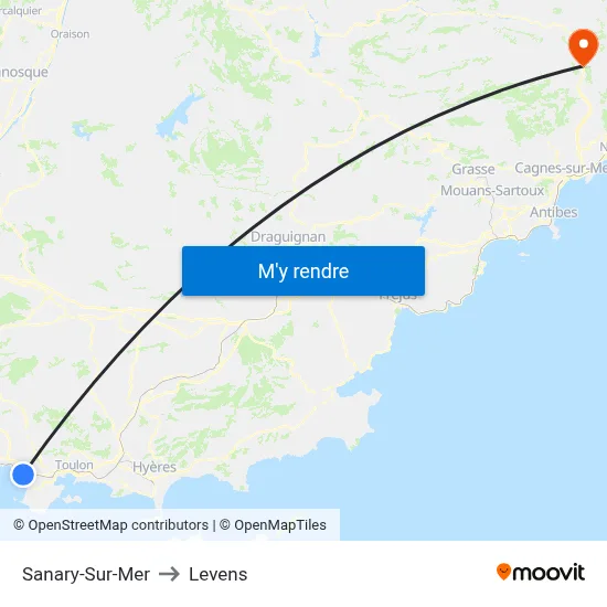 Sanary-Sur-Mer to Levens map