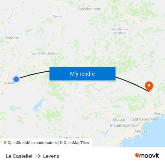 Le Castellet to Levens map