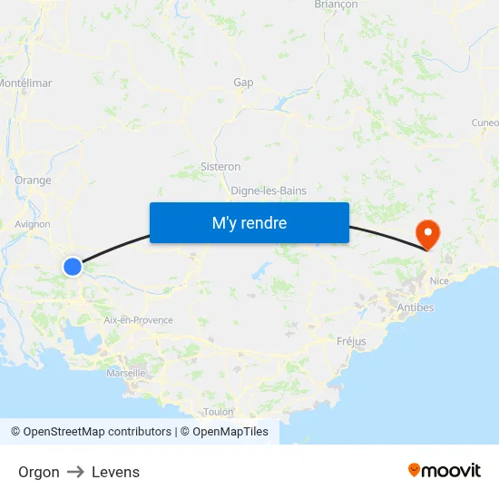 Orgon to Levens map
