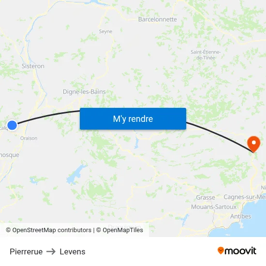 Pierrerue to Levens map