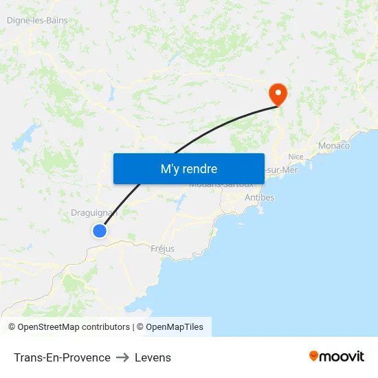 Trans-En-Provence to Levens map