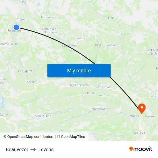 Beauvezer to Levens map