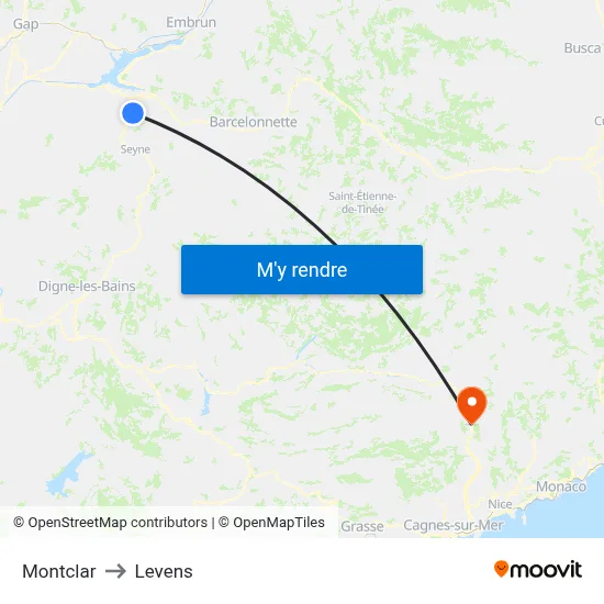 Montclar to Levens map