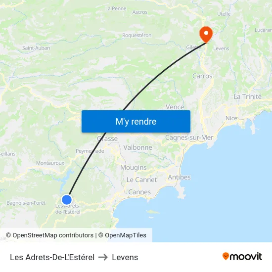 Les Adrets-De-L'Estérel to Levens map