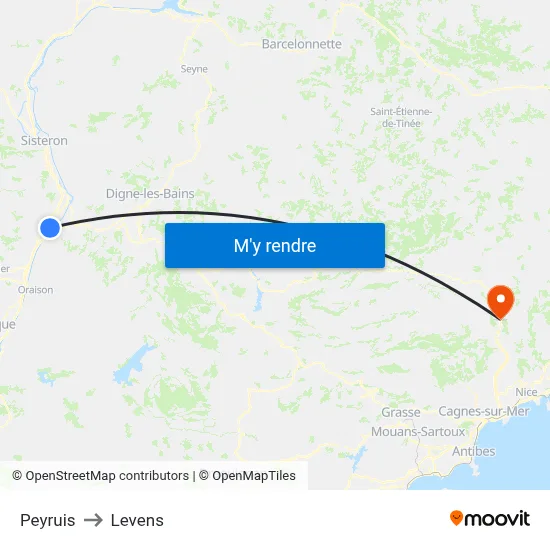 Peyruis to Levens map