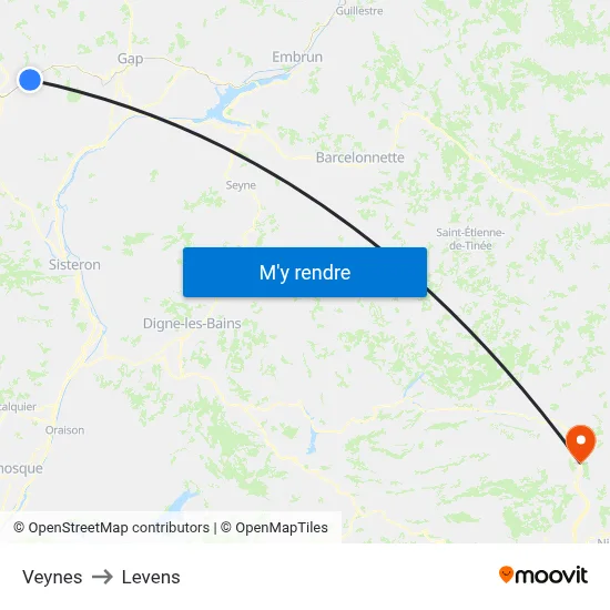 Veynes to Levens map