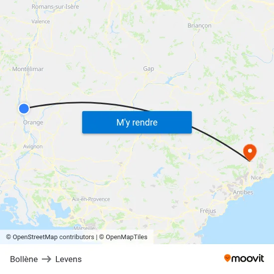 Bollène to Levens map