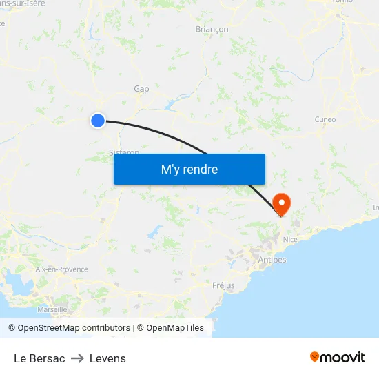 Le Bersac to Levens map