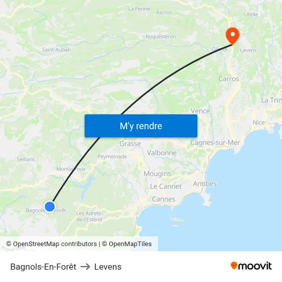 Bagnols-En-Forêt to Levens map