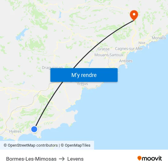 Bormes-Les-Mimosas to Levens map