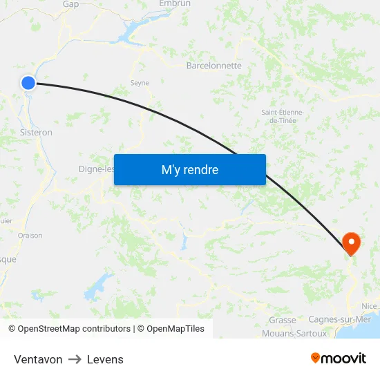 Ventavon to Levens map