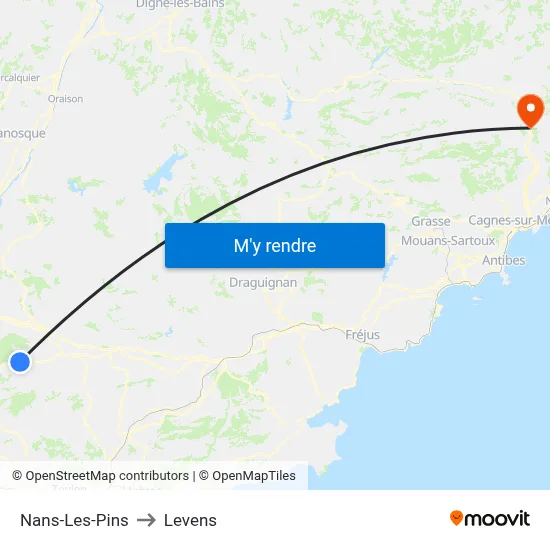 Nans-Les-Pins to Levens map