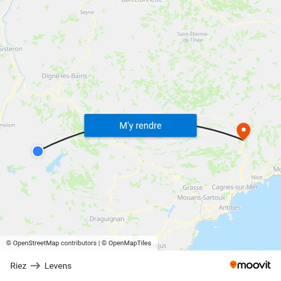 Riez to Levens map