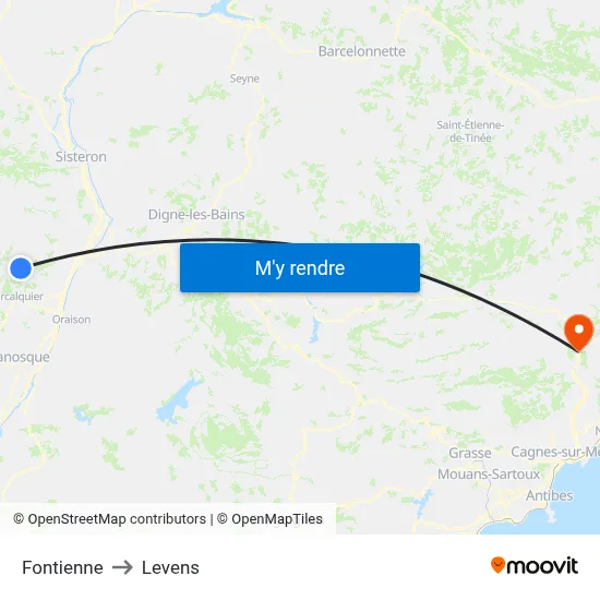 Fontienne to Levens map