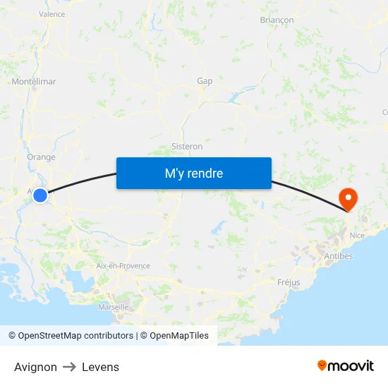Avignon to Levens map