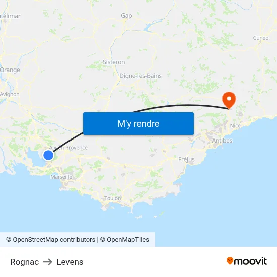 Rognac to Levens map