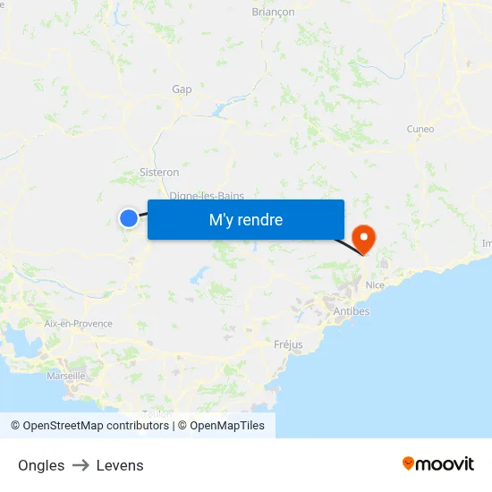 Ongles to Levens map