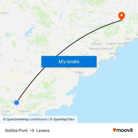 Solliès-Pont to Levens map