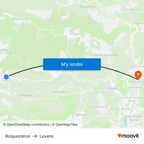 Roquestéron to Levens map