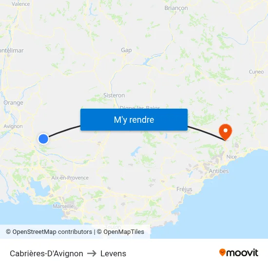 Cabrières-D'Avignon to Levens map